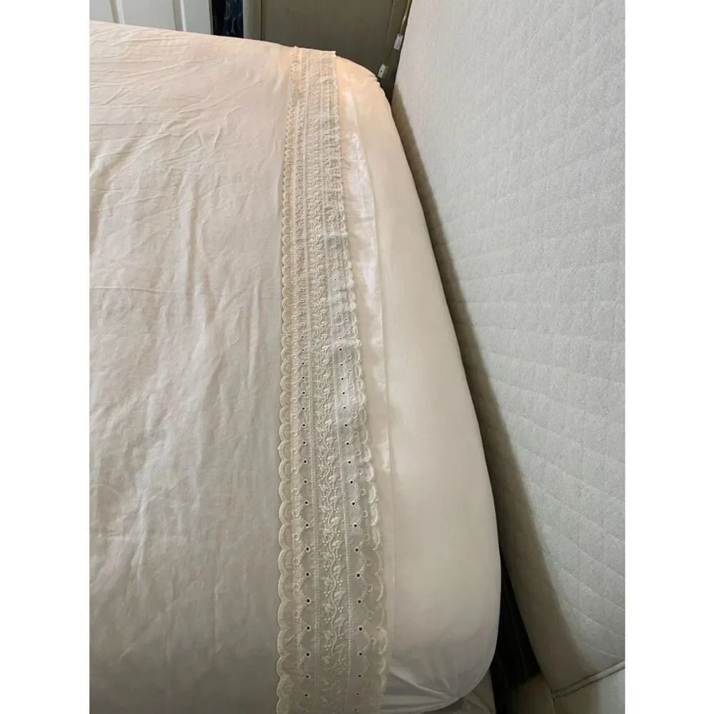 jcpenney beige Embroidered Eyelet Lace king flat sheet cotton blend